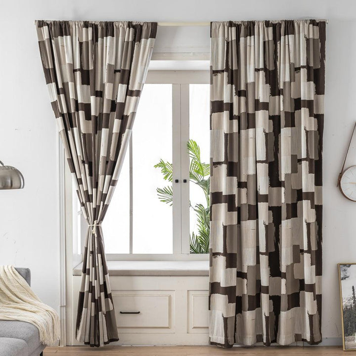 Cora Brown Geometric Plaid Patterned Faux Linen Custom Curtains - Updrap